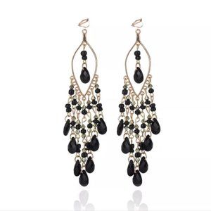 Clip On Chandelier Long Earrings Beads